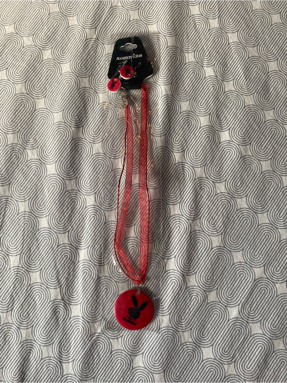 PLAYBOY Red Bunny Pendant Necklace with Matching Red Studs